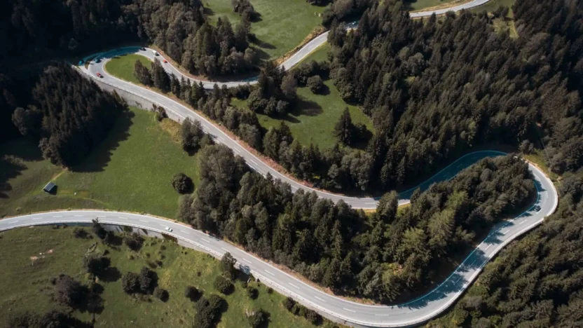 winding road through woods