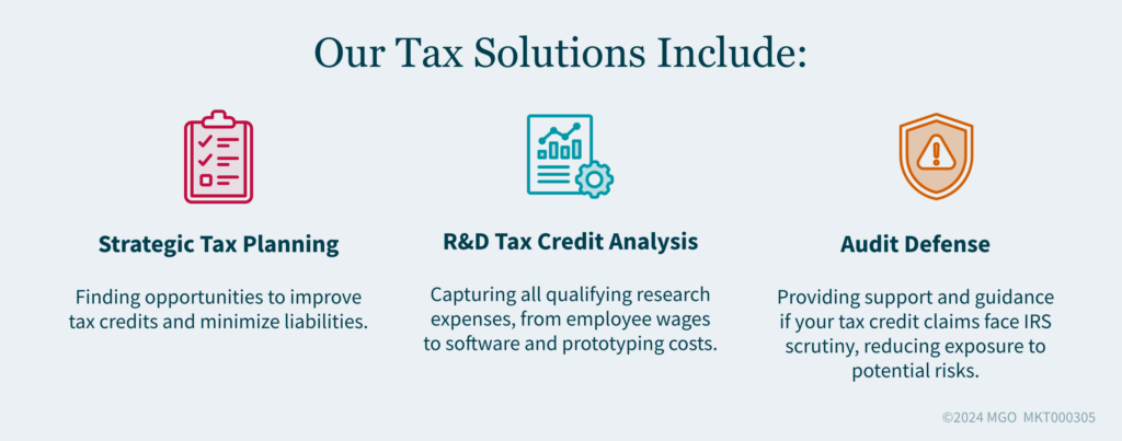 Graphic showing tax solutions to help businesses manage economic challenges and opportunities